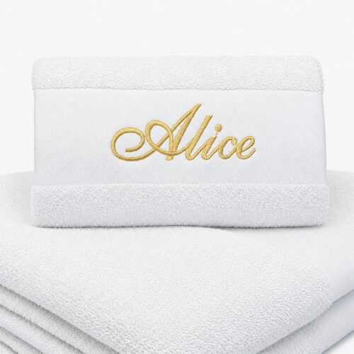 Personalized white towel with name embroidered