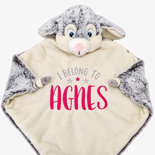 Grey rabbit personalized baby comforter - Freddie