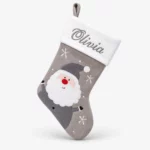 Gray Santa Christmas stocking with name printed