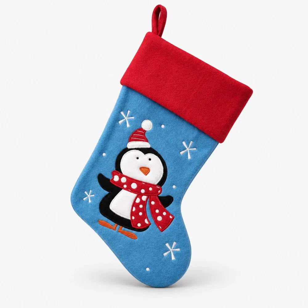 rod-pingvin-julstrumpa-med-namn-45-cm Red penguin Christmas stocking with name