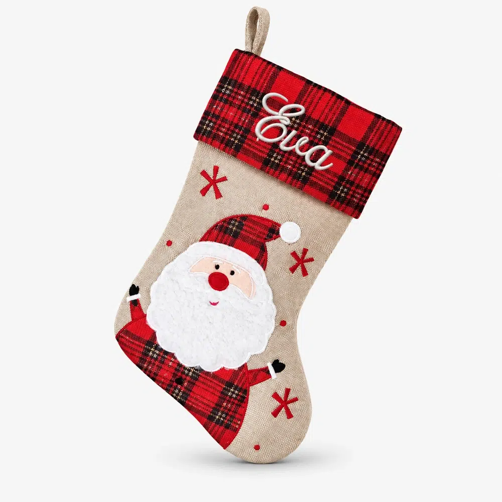 rodrutig-julstrumpa-med-namn-45-cm Red checkered Christmas stocking with name