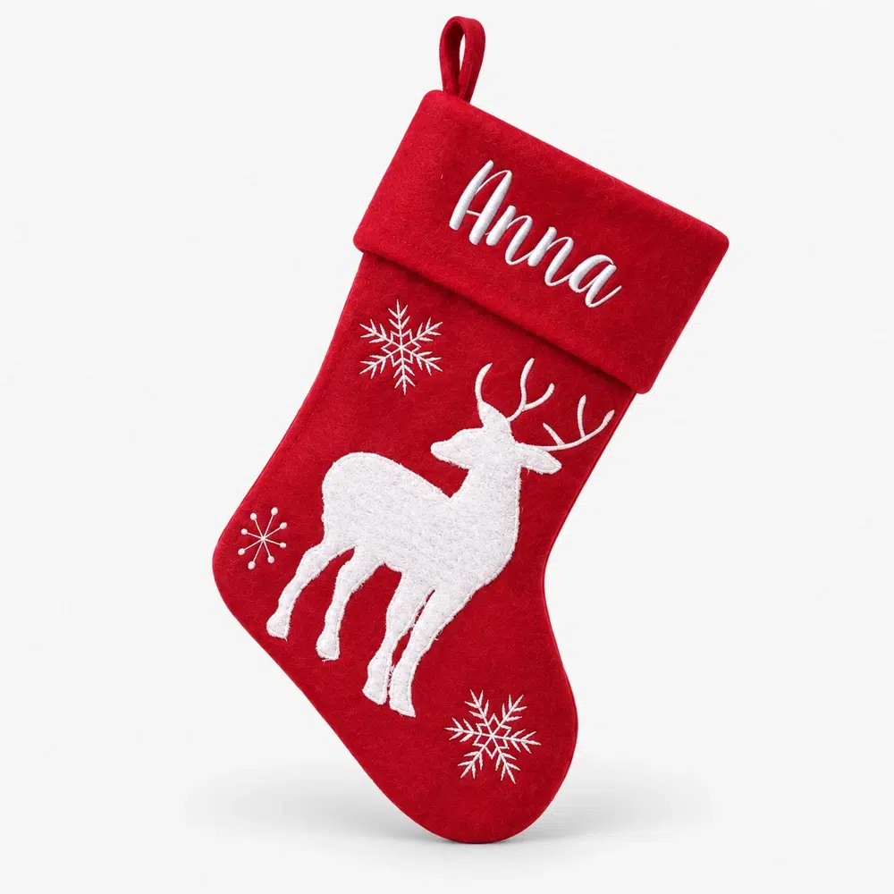 rod-julstrumpa-med-vit-ren-45-cm Red Christmas stocking with white reindeer