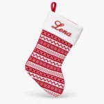 Knitted red and white Christmas stocking