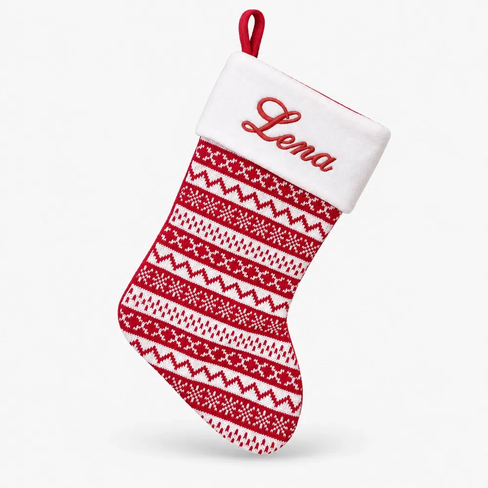 stickad-rodvit-julstrumpa-45-cm Knitted red and white Christmas stocking