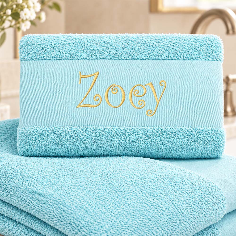 Mint colored towel with name