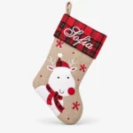 Checkered Christmas stocking with name and reindeer