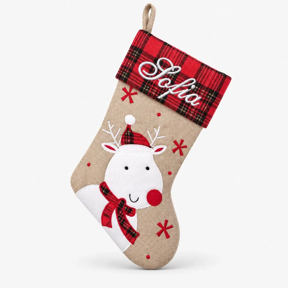 Strumpa-31-1000px Checkered Christmas stocking with name and reindeer