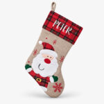 Checkered Christmas stocking with name and Santa