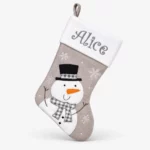 Gray Christmas stocking with big snowman, 45 cm