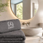 Dark gray towel with name
