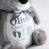 Stuffed animal with embroidered birth board