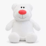 White teddy bear with red nose