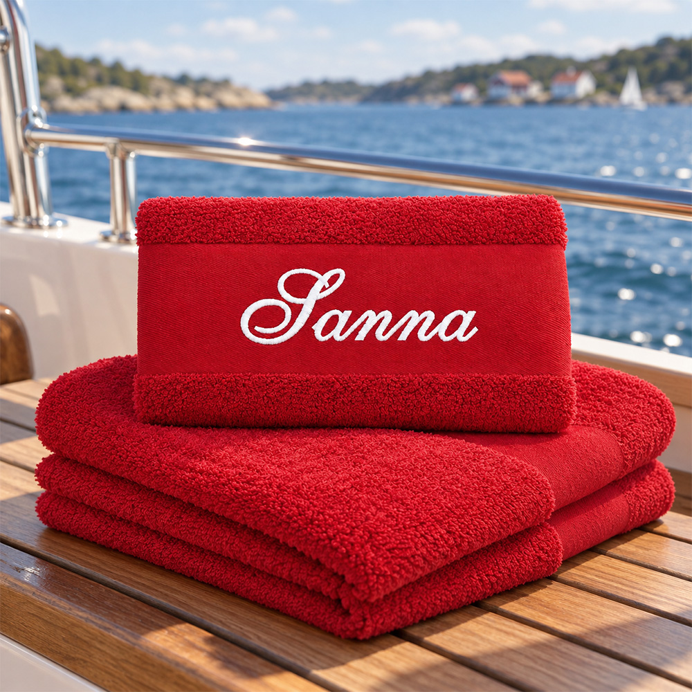 Personalized Towel in red color with name