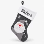 Gray Christmas stocking with name