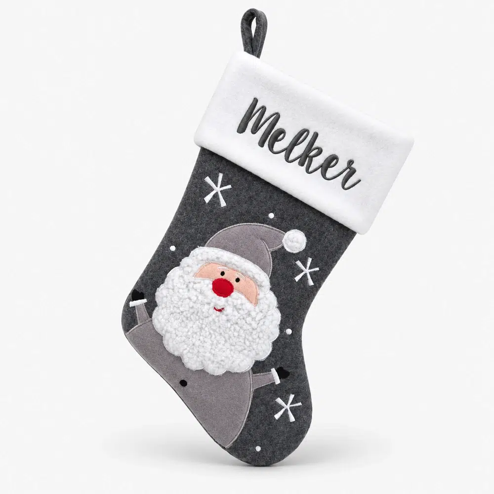 morkgra-julstrumpa-med-namn-45-cm Gray Christmas stocking with name