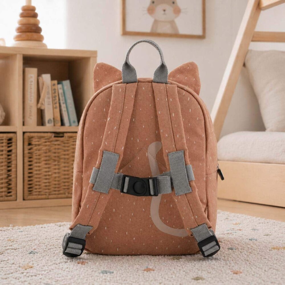 Backpack with cat motif, seen from the back