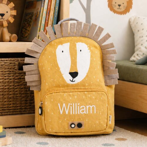 Lion-themed children's backpack with name