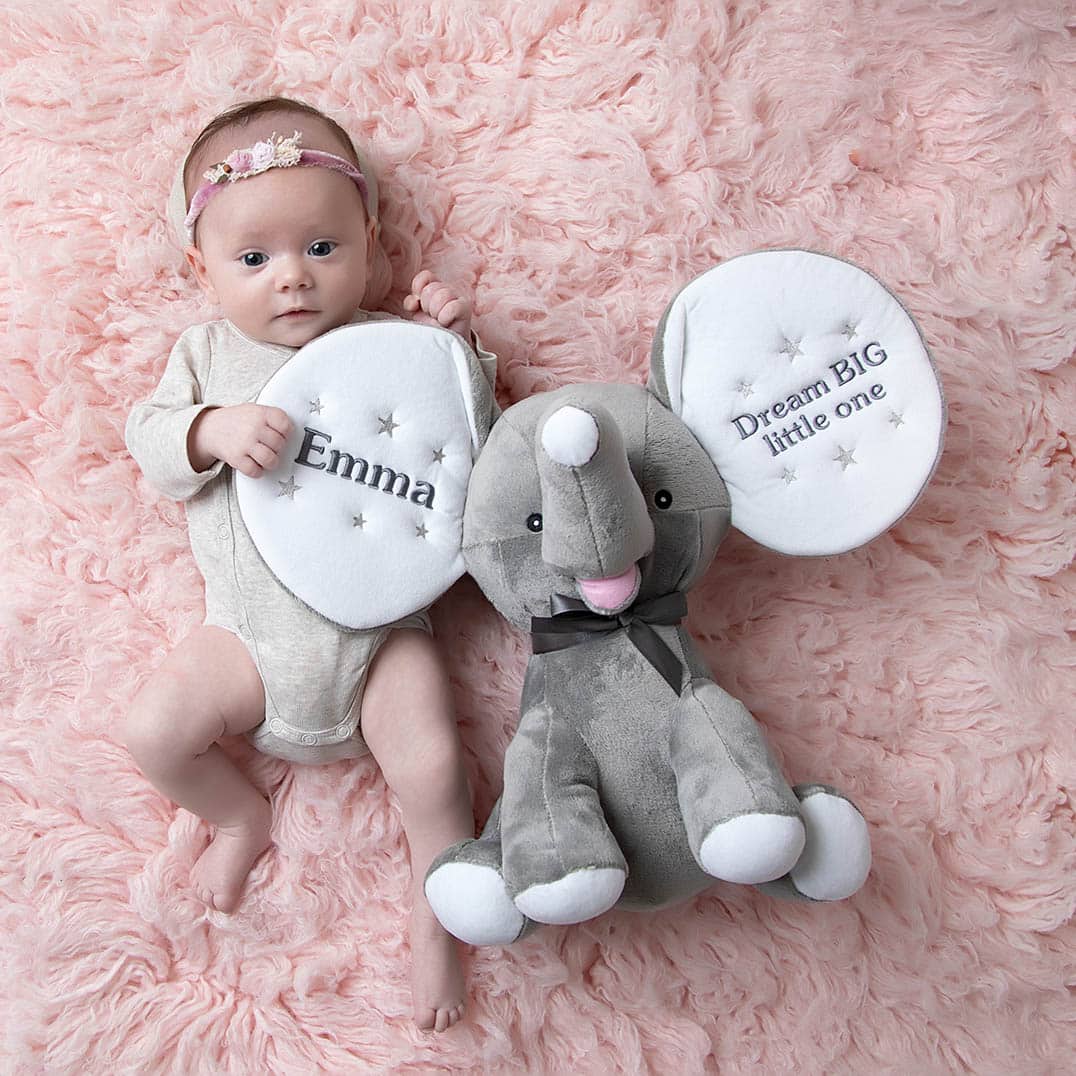 Grey elephant personalized stuffed animal Babar