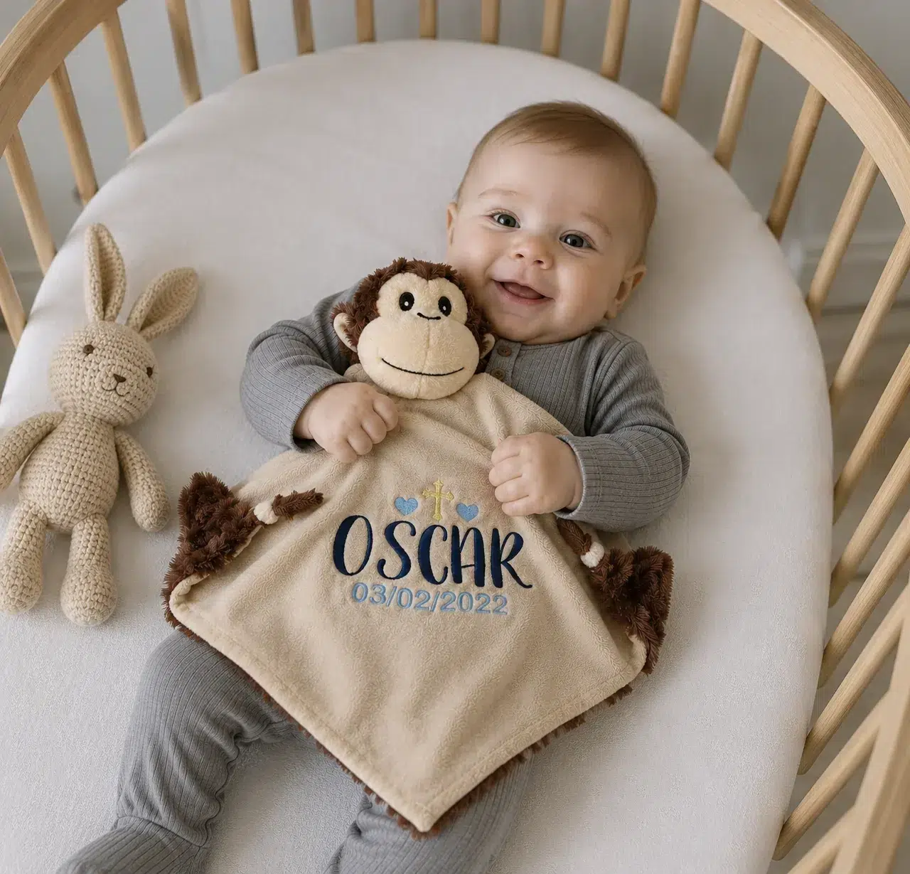 Monkey personalized baby comforter - Aida