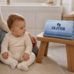 Baby blue personalized towel Oeko-Tex