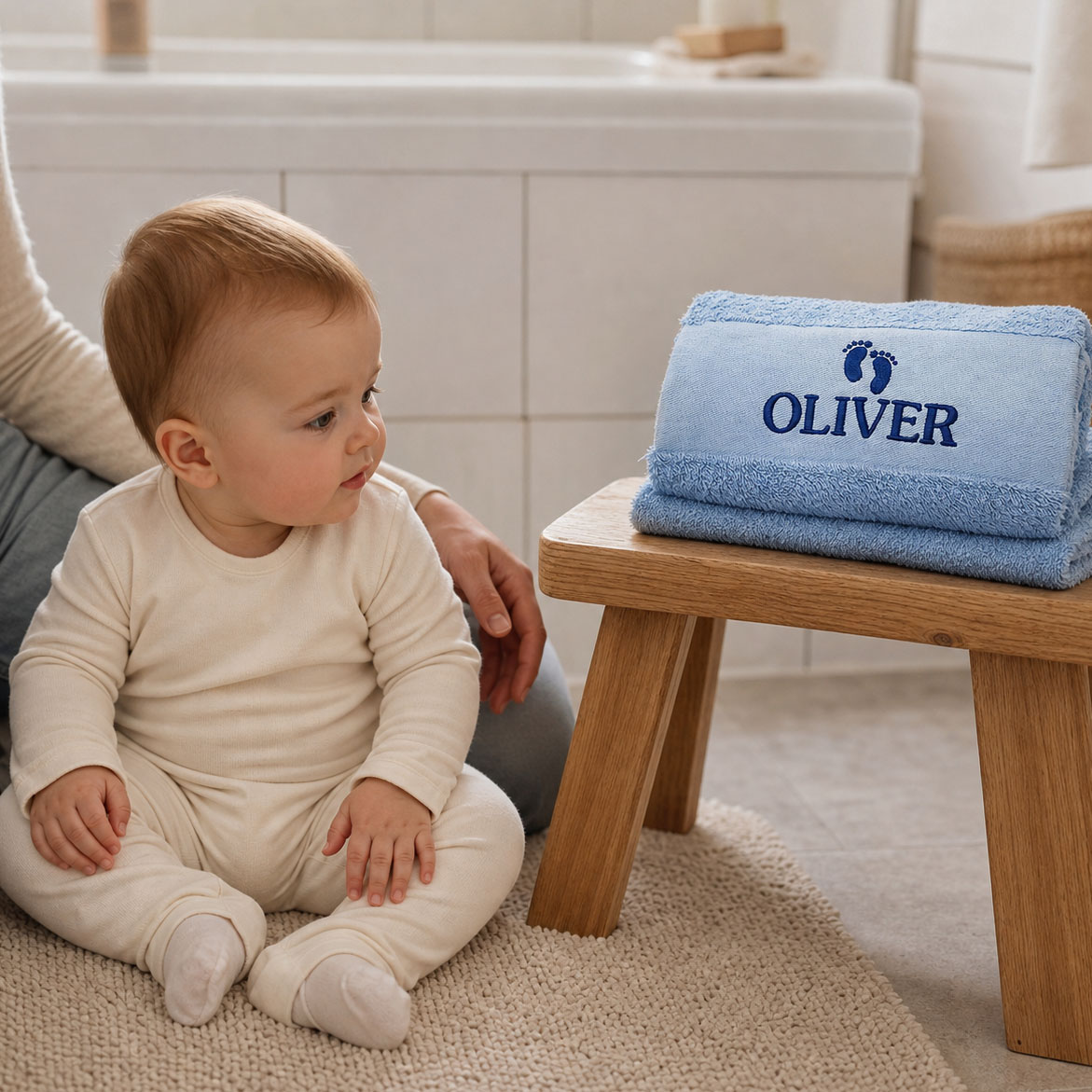 Baby blue personalized towel Oeko-Tex