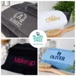 Embroidery font and thread color options for personalized towels