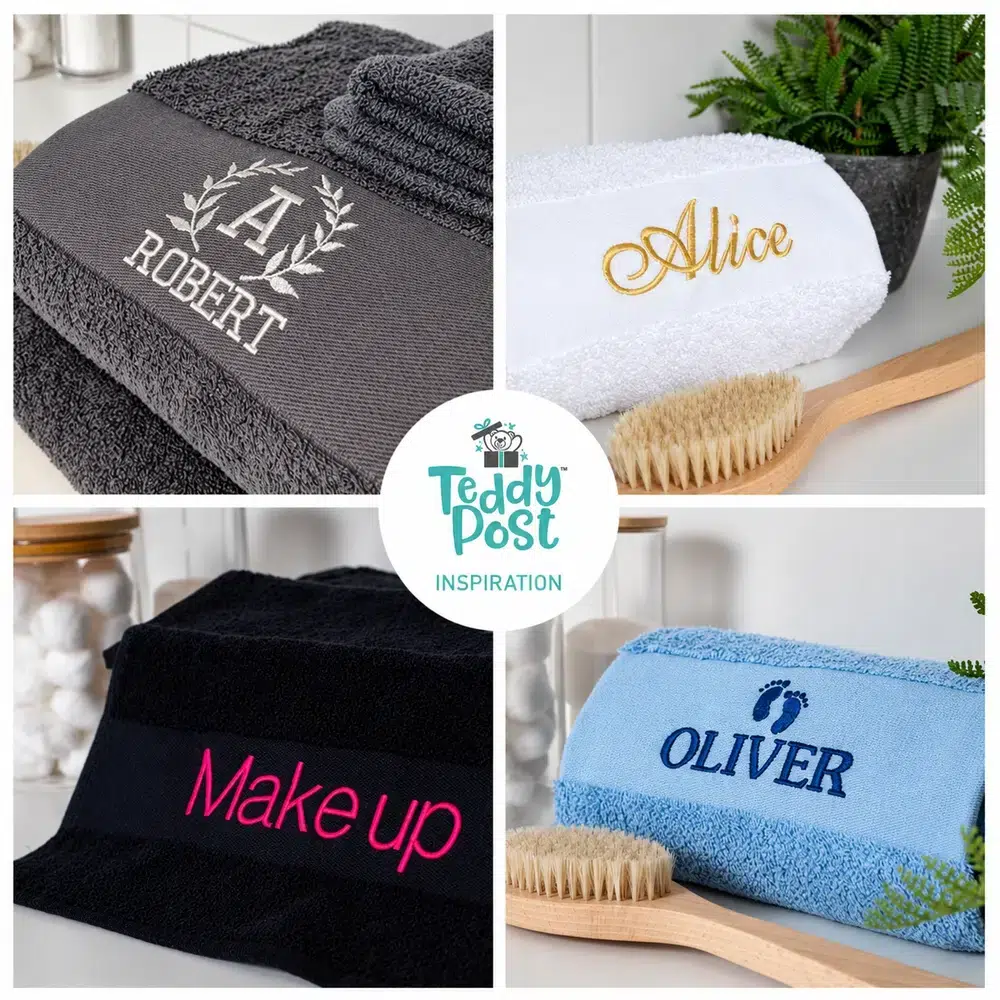 Embroidery font and thread color options for personalized towels