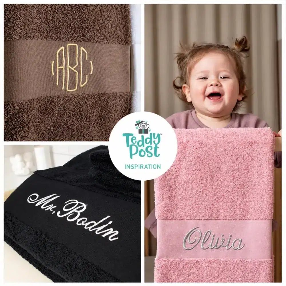 Personalized towel gift packaging with embroidered name