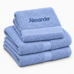 Light blue personalized towel with name