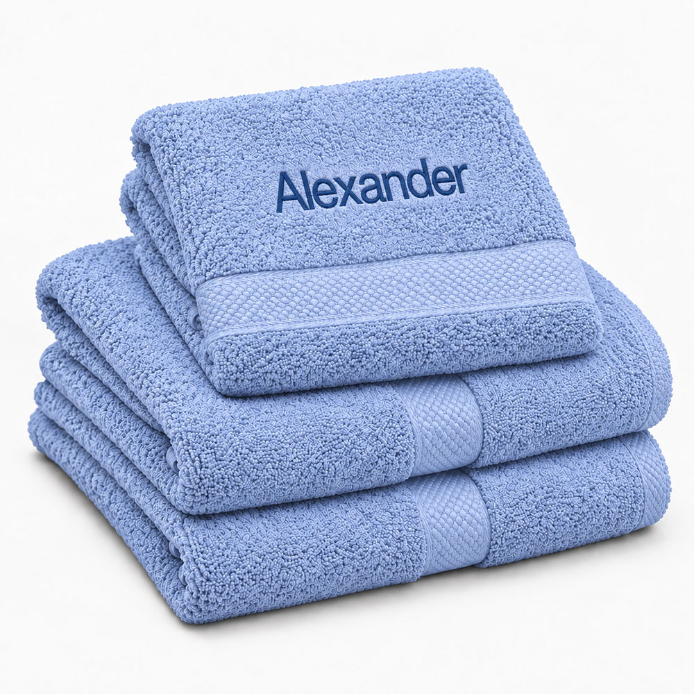 Light blue personalized towel with name
