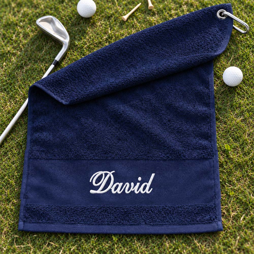 Personalized golf towel embroidered with a name