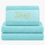 Mint colored towel with name