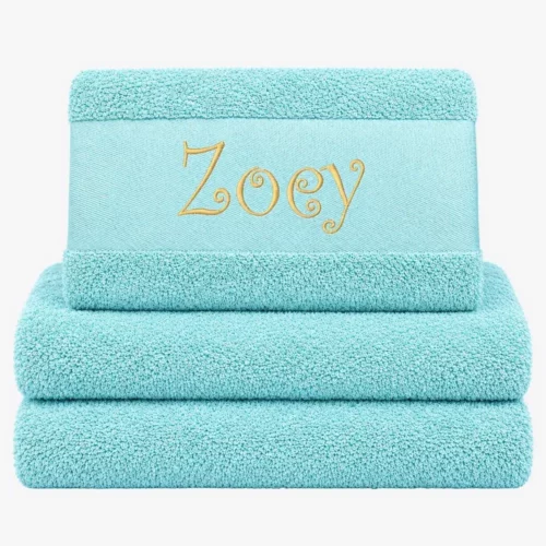 Mint colored towel with name