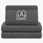 Dark gray towel with name
