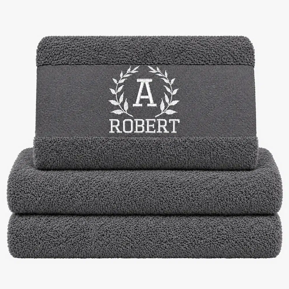 Dark gray towel with name Dark gray towel with name