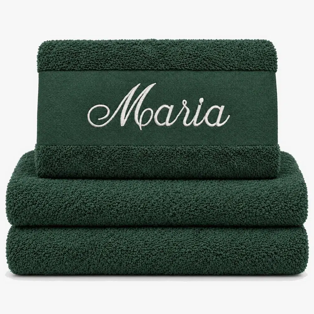 Dark green towel with name embroidered Dark green towel with name embroidered