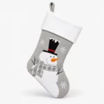 Grey personalized Christmas stocking with snowman