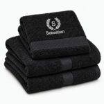 Black personalized towel with name