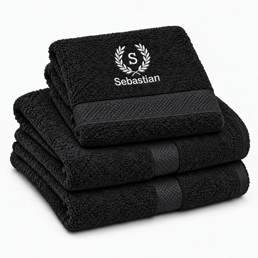 Black personalized towel with name Black personalized towel with name