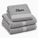 Grey personalized towel with name