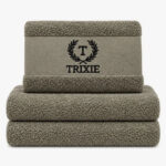 Olive green personalized towel with embroidered name