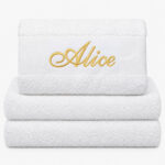 Personalized white towel with name embroidered