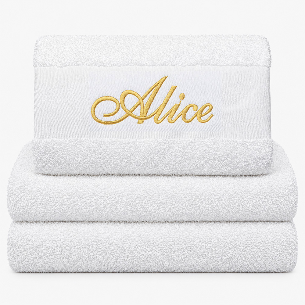 Personalized white towel with name embroidered Personalized white towel with name embroidered