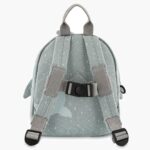 Backpack with shark motif seen from the back