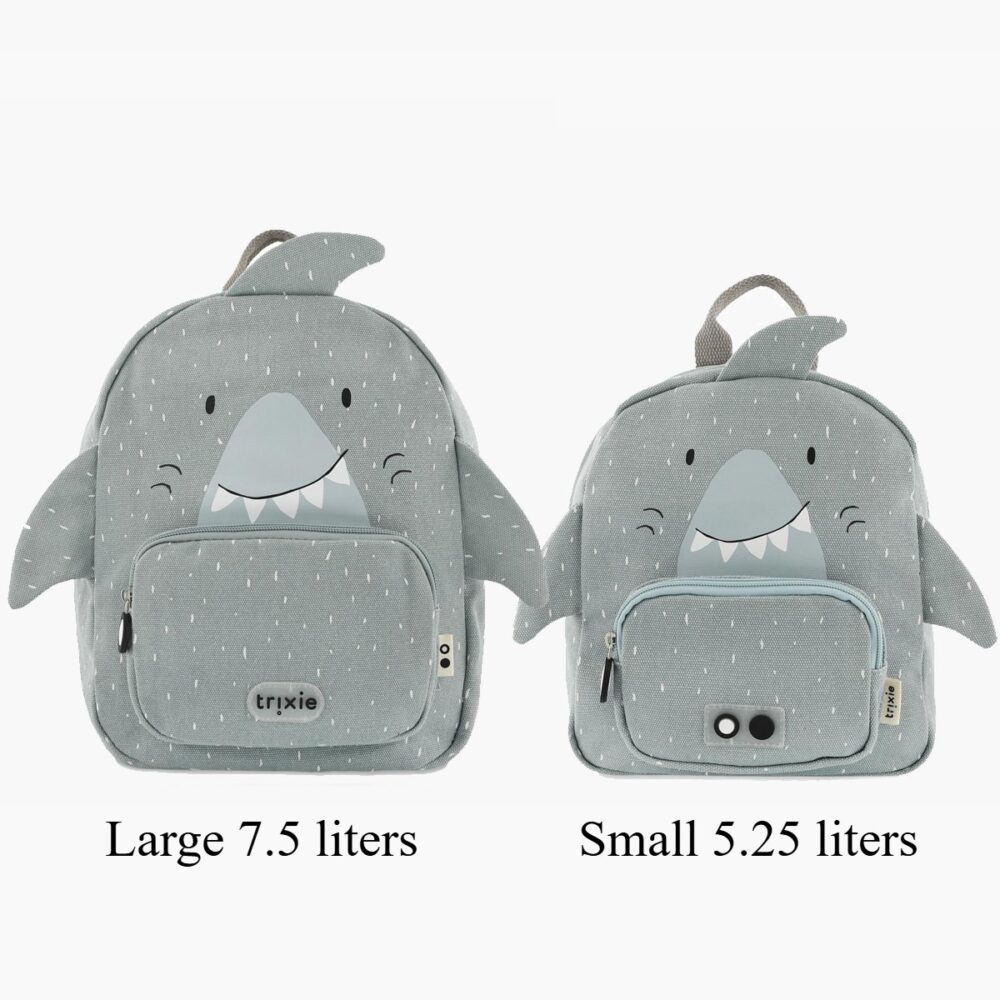 Large and small backpack with shark motif
