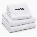 White personalized towel with name