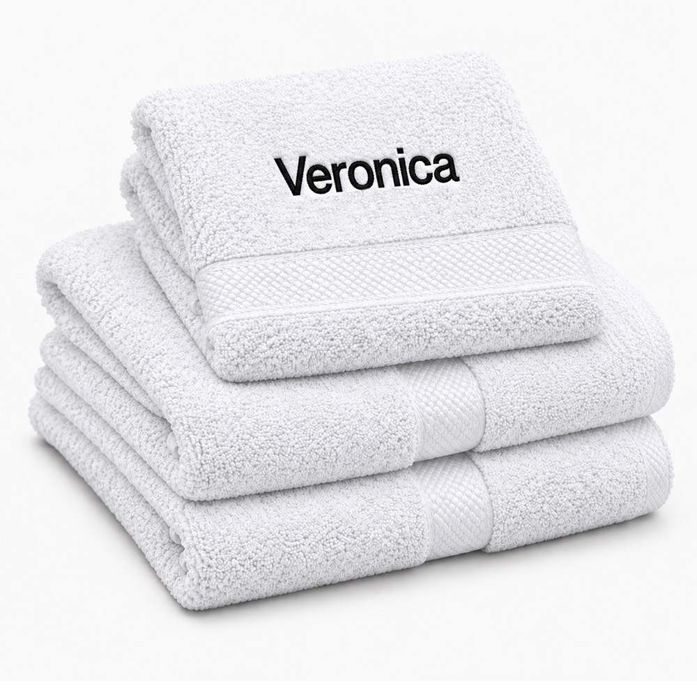 White personalized towel with name White personalized towel with name