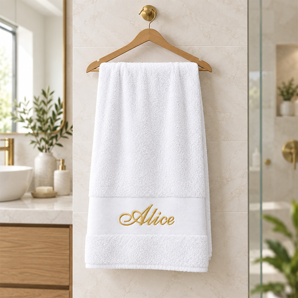 Personalized white towel embroidered with a name